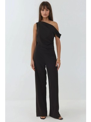 Hiccup Kadın Asimetrik Yaka Tulum Siyah