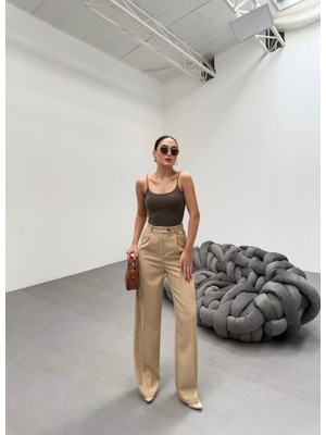 Trio Arka Bel Lasti̇k Detayli Palazzo Pantolon