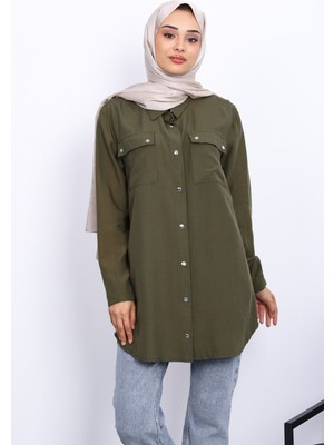 Haki Omuzları Apoletli Çift Cepli Tunik