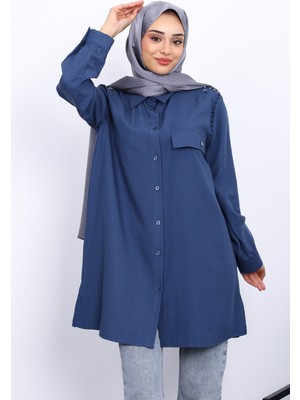 Indigo Omuzları Incili Tunik