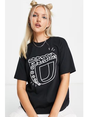 Nike Jordan Essentials Graphic Illustrated Loose Fit T-Shirt Black Kadın Bol Kalıp Grafikli Tişört Siyah