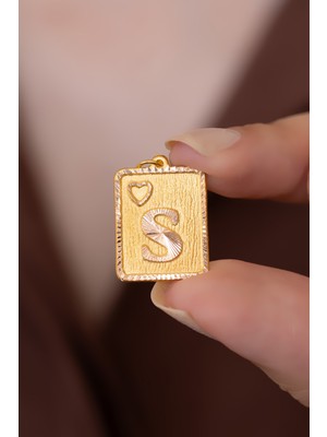 Bayar Gold 14 Ayar Altın Nostaljik Kare S Harf Kolye Ucu