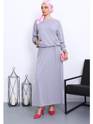 Gri Cepli Bluz Etekli Takım