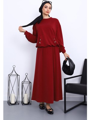 Bordo Cepli Bluz Etekli Takım