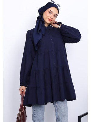 Lacivert Kol Bağcıklı Tunik