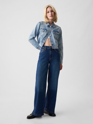Gap Kadın Koyu Mavi High Rise Stride Wide-Leg Jean Pantolon