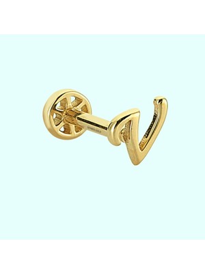 Sembol Gold Altın Piercing -V- Harf 14 Ayar Tragus