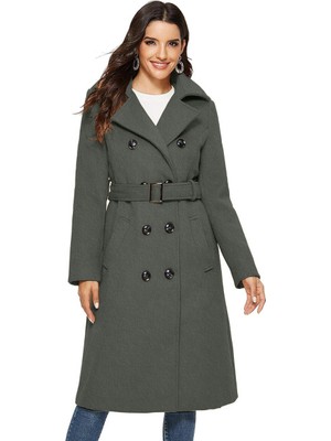 Aksesuarlı Kaşe Kaban Kemer Detaylı