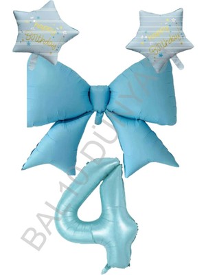 Mavi Renk Yıldız Fiyonk Rakam Folyo Balon Seti 4 Yaş