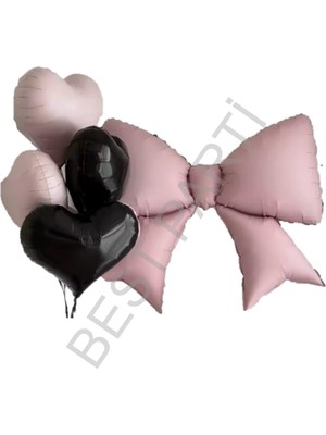 Best Parti Pembe Renk Fiyonk ve Kalp Folyo Balon Seti