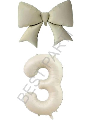 Best Parti Krem Renk Fiyonk Rakam Folyo Balon Seti Yaş 3