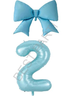 Best Parti Mavi Renk Fiyonk Rakam Folyo Balon Seti Yaş 2