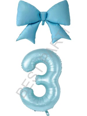 Best Parti Mavi Renk Fiyonk Rakam Folyo Balon Seti Yaş 3