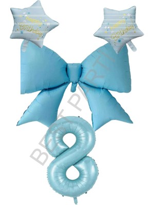 Best Parti Mavi Renk Yıldız Fiyonk Rakam Folyo Balon Seti 8 Yaş
