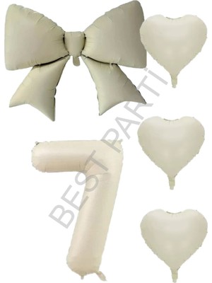 Best Parti Krem Renk Kalp Fiyonk Rakam Folyo Balon Seti Yaş 7