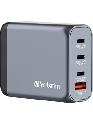 Verbatim GNC-100 Gan Charger 100W With 2 x Usb-C® Pd 100W / 1 x Usb-C® Pd 65W / 1 x Usb-A Qc 3.0 (Eu