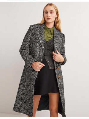 1Tarz Balık Sırtı Desenli Kaşe Kaşmir Kaban