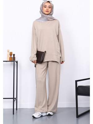 Taş Ön Detaylı Modal Tunik Pantolonlu Takım