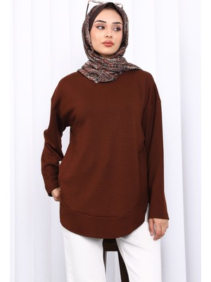 İmaj Butik Kahverengi Bisiklet Yaka Modal Sweat