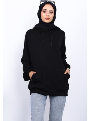 Siyah Kanguru Cepli Modal Sweatshirt