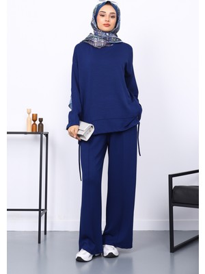 Lacivert Ön Detaylı Modal Tunik Pantolonlu Takım