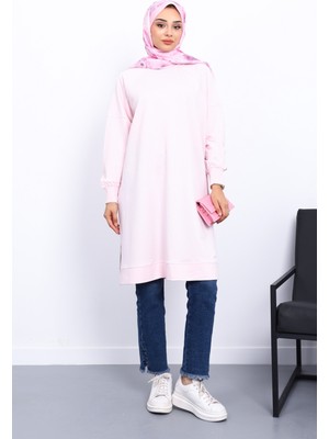 Pembe Yanları Yırtmaçlı Modal Tunik