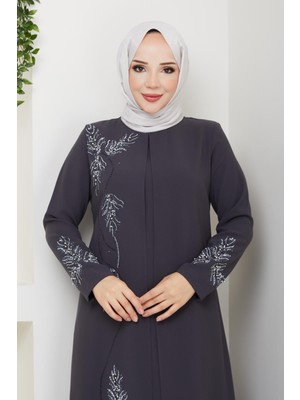Büyük Beden Yaprak Taşlı Anne Elbisesi EN7008