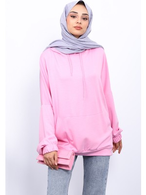 Pembe Kanguru Cepli Modal Sweatshirt