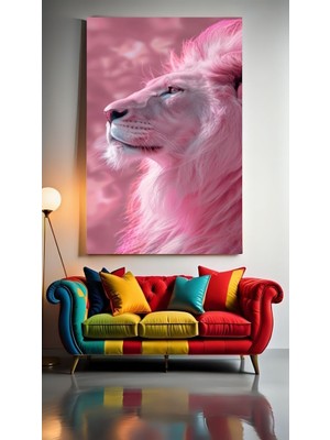 Özkacar Group Pembe Aslan Ev Duvar Salon Güzellik Salonu Ofis Dükkan Dekarasyon Kanvas Tablo