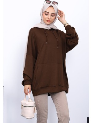 Kahverengi Kanguru Cepli Modal Sweatshirt