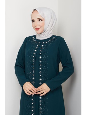 Papatya Taşlı Büyük Beden Anne Elbisesi