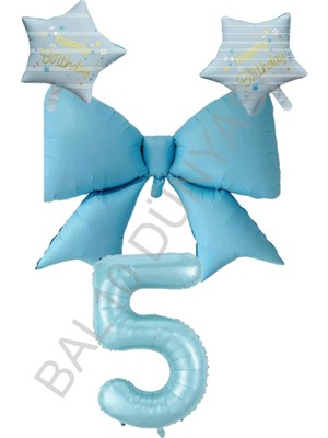 Mavi Renk Yıldız Fiyonk Rakam Folyo Balon Seti 5 Yaş