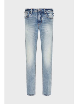 Emporio Armani Streç Pamuklu Slim Fit Düşük Bel Dar Paça Jeans Erkek Kot Pantolon EM000121 AF17485 MB002