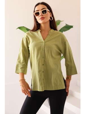 Kadın Yeşil Rahat Kesim Düğmeli Kadın Gömlek/kimono –  Hafif Kumaş, Şık ve Günlük  – Kadın Gömlek