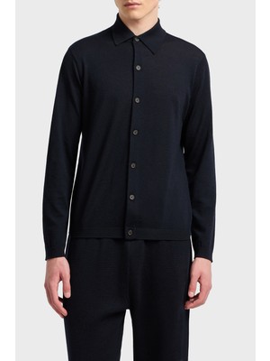 Emporio Armani % 100 Yün Regular Fit Gömlek Yaka Hırka Erkek Hırka EM001959 AF14114 UB118