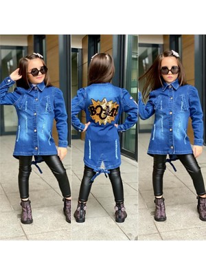 Burçak Butik Kız Çocuk Payet Detaylı Mevsimlik Trençkot - Bayramlık