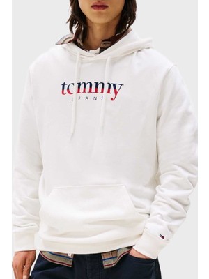 Tommy Jeans Logolu % 100 Pamuk Regular Fit Kapüşonlu Sweat Erkek Sweat DM0DM22113 Ybl