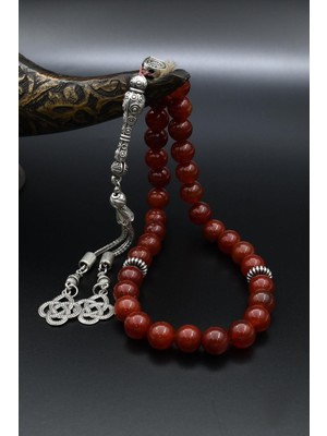 Doğal Akik Taşlı 33'lük Tesbih Metal Püsküllü 10MM Küre Kesim 902242