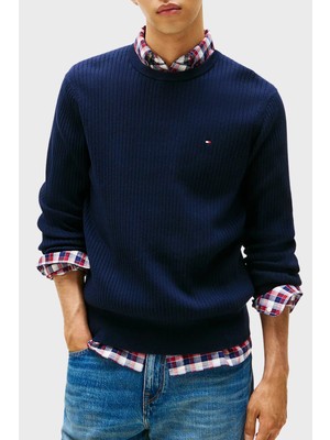 Tommy Hilfiger Pamuk ve Kaşmir Karışımlı Regular Fit Bisiklet Yaka Kazak Erkek Kazak MW0MW40449 Dw5