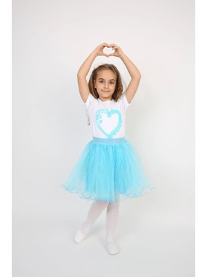 Ende Store  23 Nisan 19 Mayıs 29 Ekim Özel Gün Gösteri Kıyafetleriturkuaz Tütü Etek/ Kalp Desenli T-Shırt Kız Çocuk Alt-Üst Takım