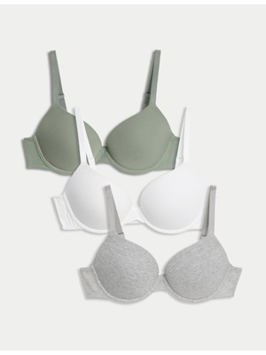 Marks & Spencer 3'lü Pamuklu Push Up T-Shirt Sütyeni