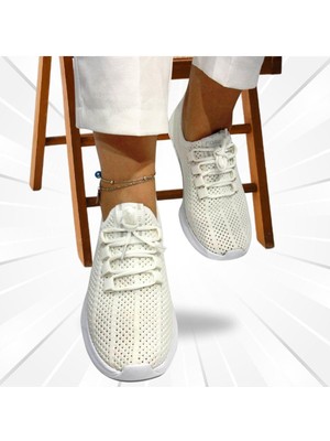 Kadın Günlük Bağcıklı Triko Fileli  Spor Ayakkabı