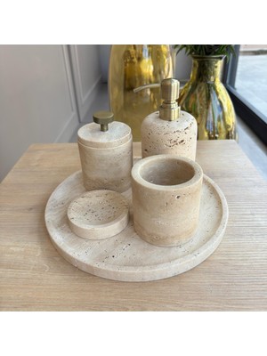 Traverten Mermer Eskitme Aparatlı Beşli Banyo Seti ,traverten Mermer Beşli Banyo Seti