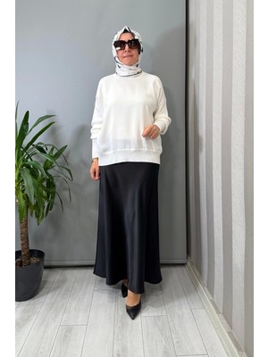 Sentez Luna Saten Volanlı Etek Siyah 5457