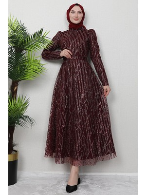 Elisa Tesettür Abiye Bordo