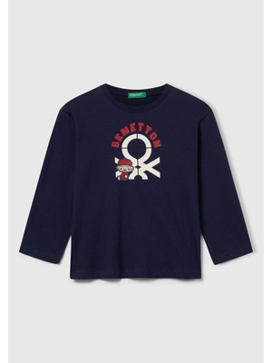 Erkek Çocuk Çok Renkli Logo Baskılı Bisiklet Yaka Uzun Kollu T-Shirt