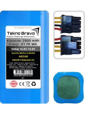 Tekno Bravo (Arzum AR4301 Robotek X2 Uyumlu) 2900MAH 41,76WH Robot Süpürge Yedek Bataryası
