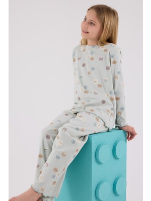 Rolypoly Kız Çocuk Uzun Kol Pijama Takım Açık Yeşil