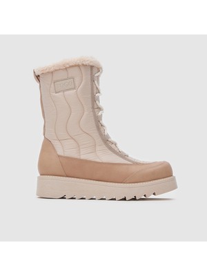 TOGO Kadın Kar Botu Bej Bağcıklı Dış Yüzey Paraşüt Kumaş Topuk Tipi Eva 39 Modeli