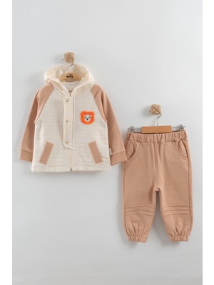 Erkek Bebek Aslan Nakış Ceket 3'lü Eşofman Takım (9-12-18-24 Ay)